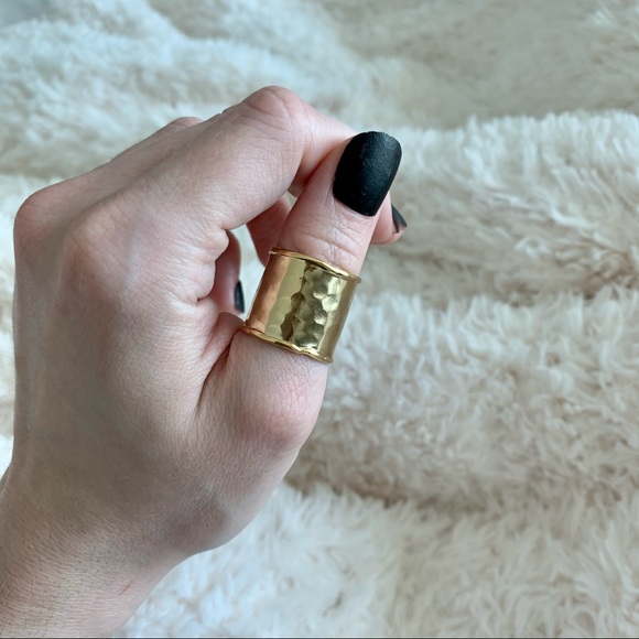 14K Gold Plate Wide Open Hammered Ring - Picture 9 of 13